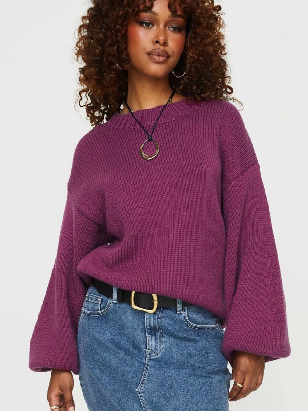 Princess Polly Harmony Balloon Sleeve Knit Sweater Burgundy